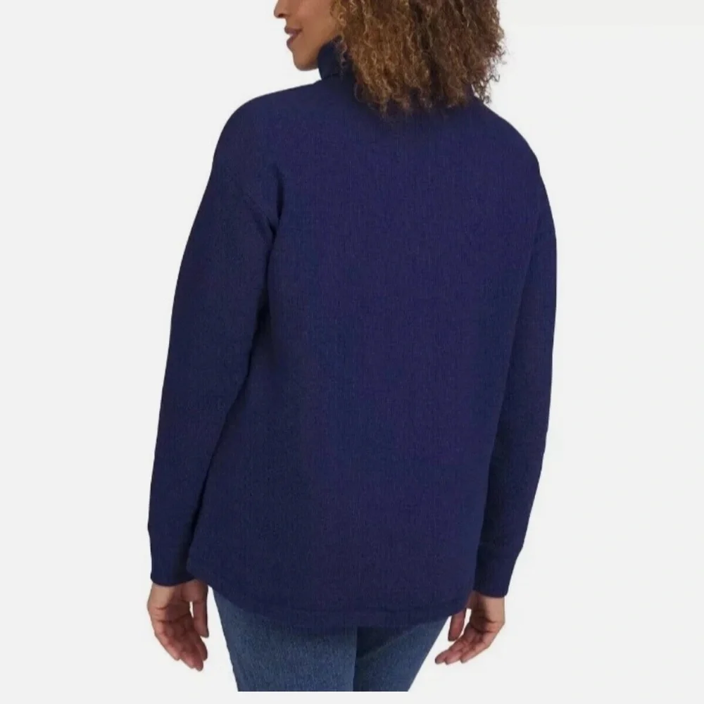 NWT Lands End Womens Blue Waffle Knit Funnel Neck Top Long Sleeve